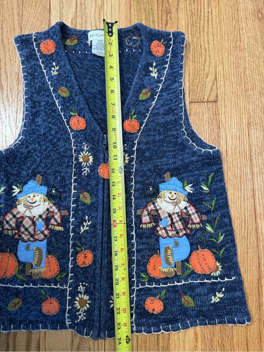 Vintage White Stag Embroidered Full-Zip Scarecrows Fall Autumn Sweater Vest - Sm - Picture 7 of 10